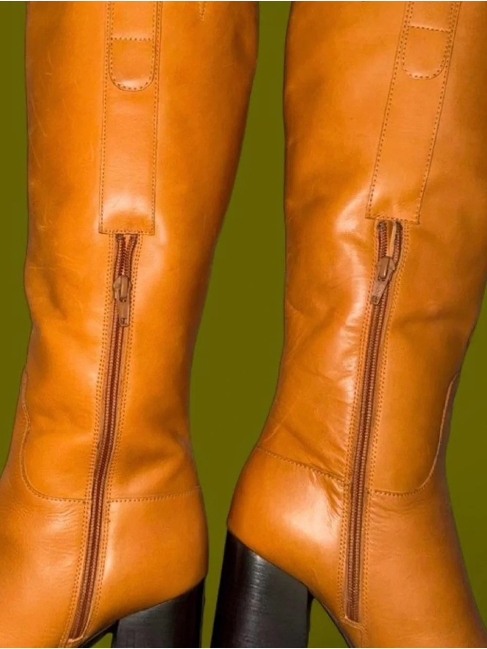 Free People Naomi Tall Cognac Tall Leather Block-Heel Boots